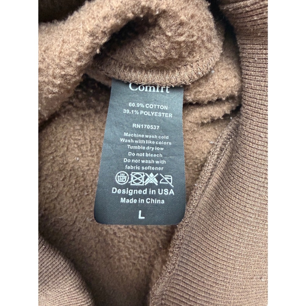 Comfrt Hoodie Chocolate Brown Heavyweight Fleece Pullover Mens L Puff Logo - Picture 12 of 15